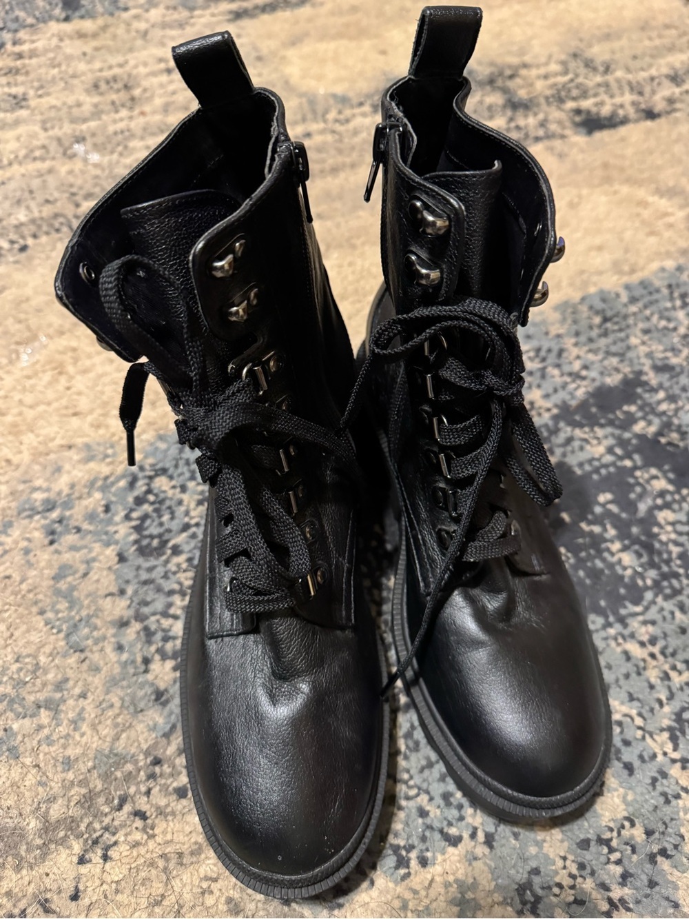 Black BPTaylor-Lea Combat Boots Sz 7 Edgy Casual Mid-calf Boho Goth